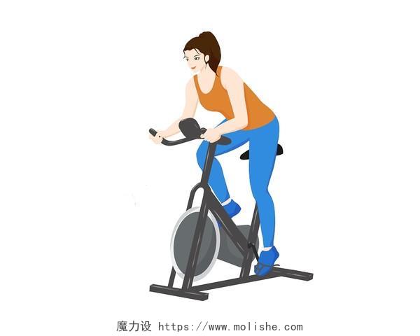 动感单车运动人物骑行骑动感单车PNG人物健身瑜伽运动元素